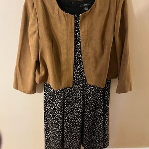 Women’s Black and White Patterned Dress With Cropped Jacket - Size 14